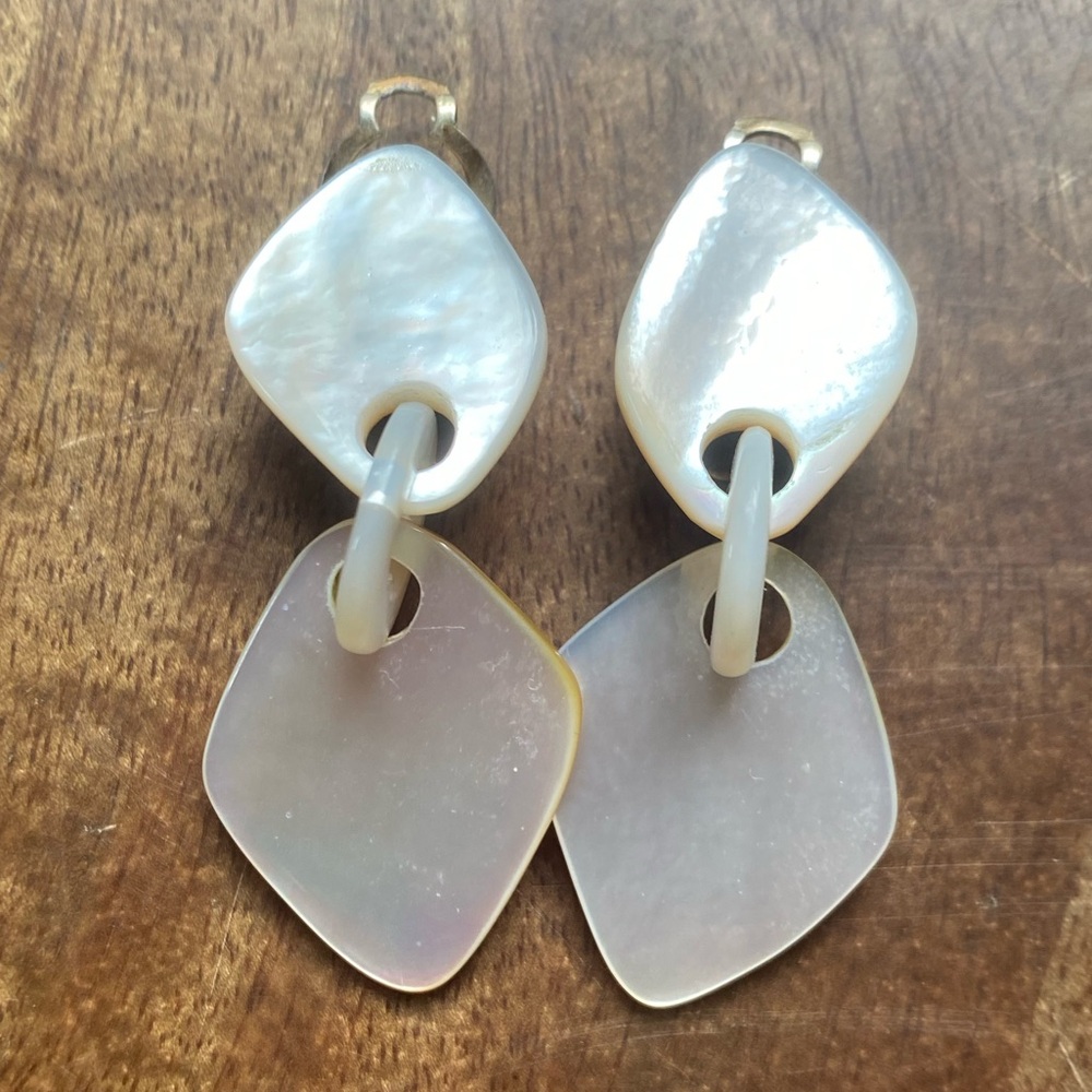 MONIES iridescent mother of pearl clip Drop Dangle Earrings - White/Cream